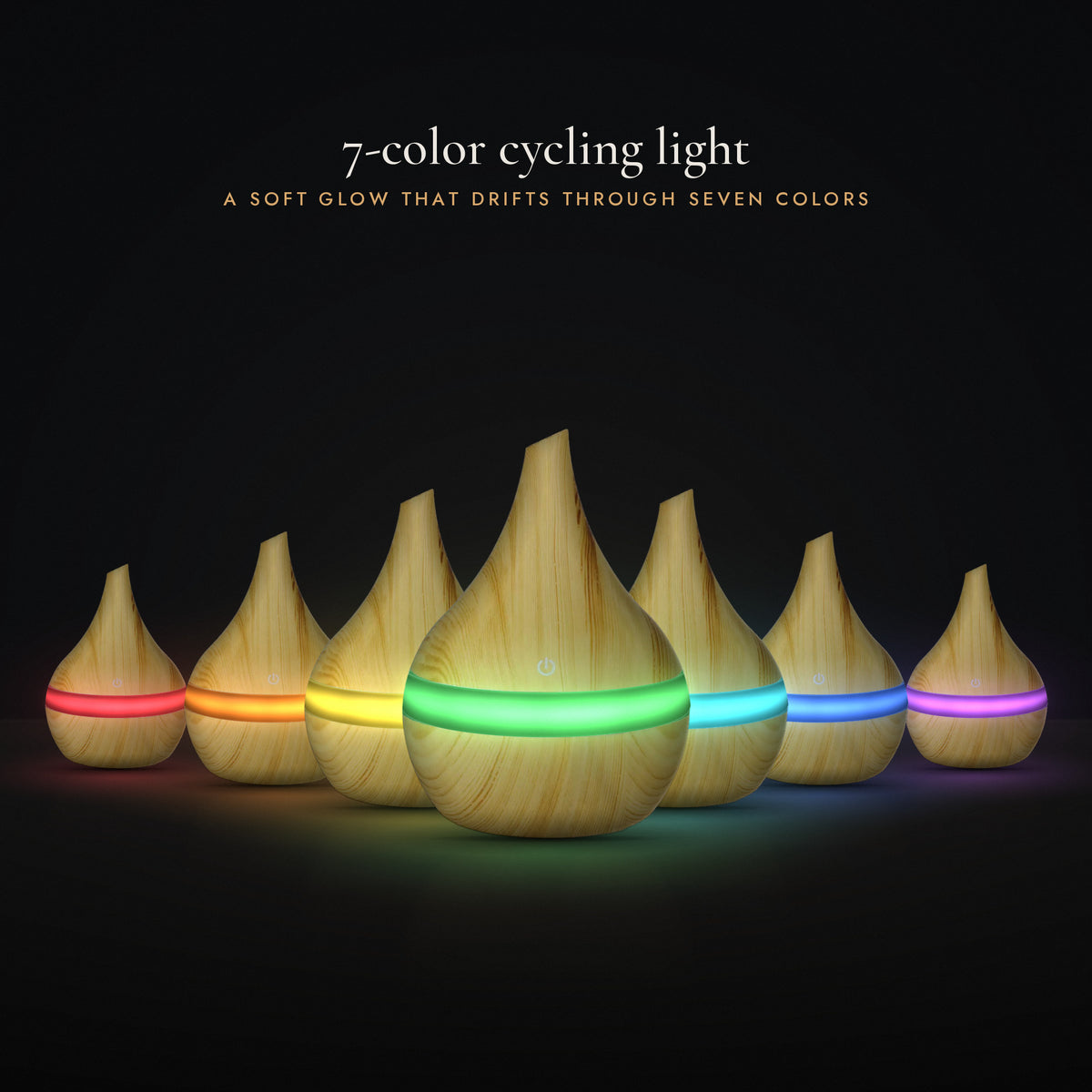 LUMUNO diffuser in Birch shown in its 7-color cycling light