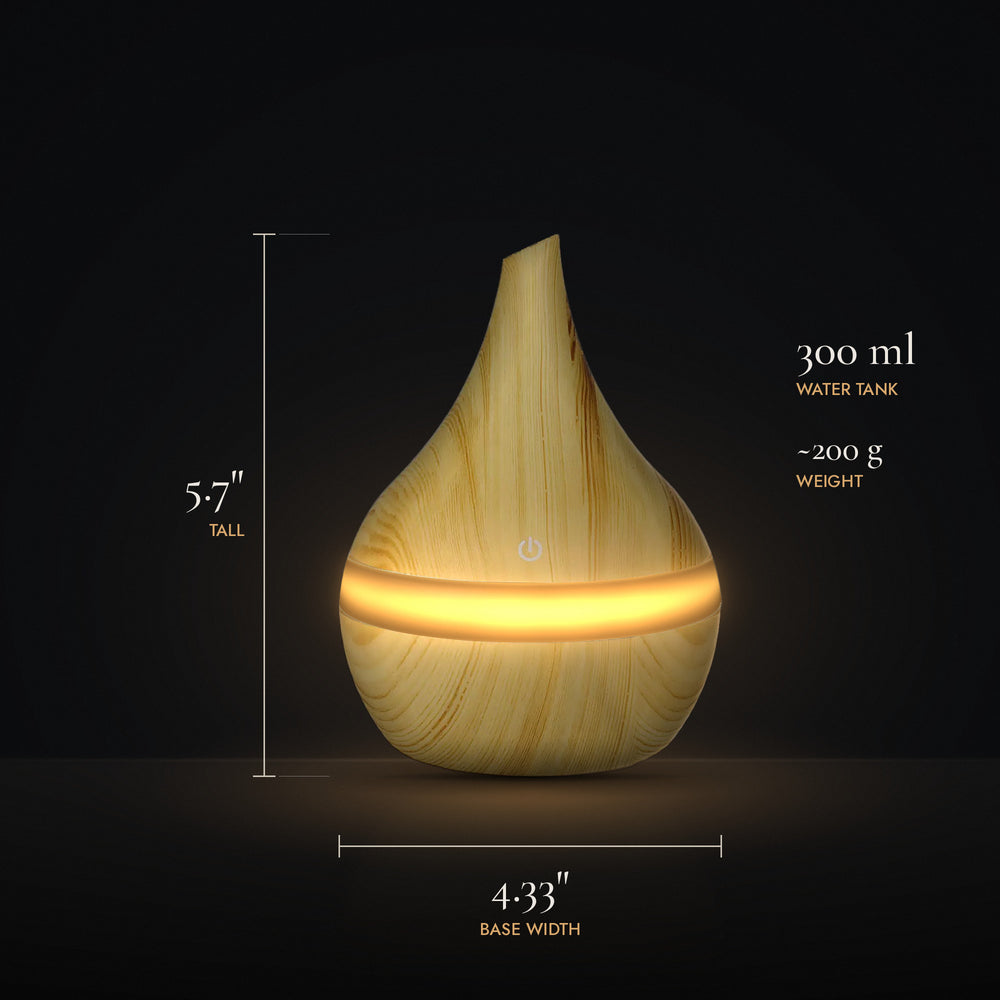 LUMUNO diffuser in Birch with dimensions: 5.7 inches tall, 4.33 inch base width, 300ml water tank